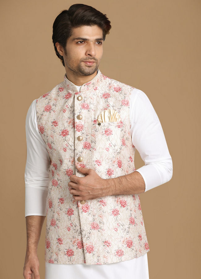 Pink floral nehru jacket sale